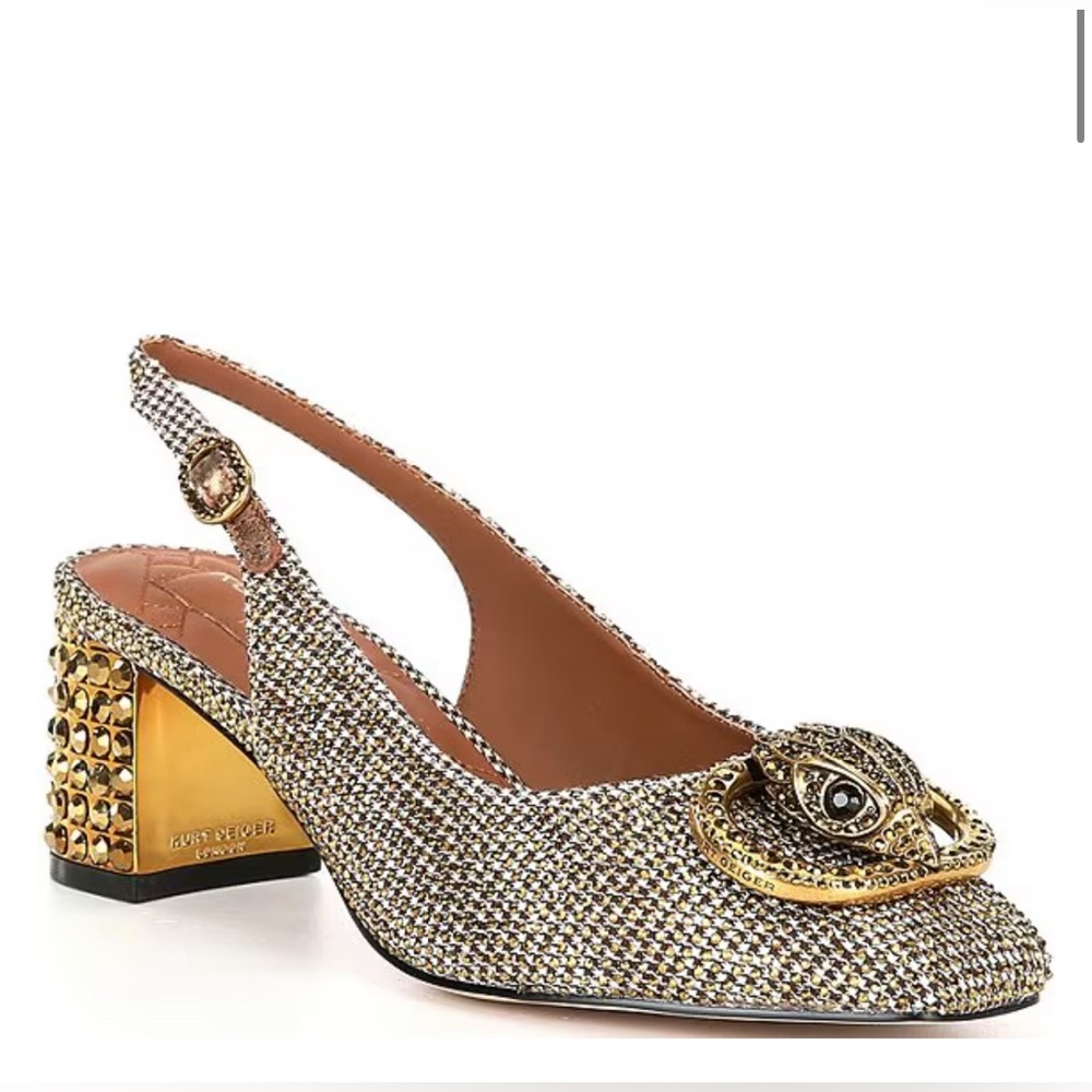 Kurt Geiger Chelsea Crystal Embellished Houndstooth Logo Ornament Slingback -
39